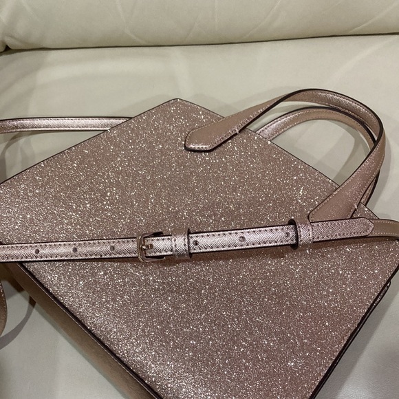 Kate Spade Rose Gold Tinsel Glitter Fabric Sparkle Satchel Purse Bag - Picture 12 of 15